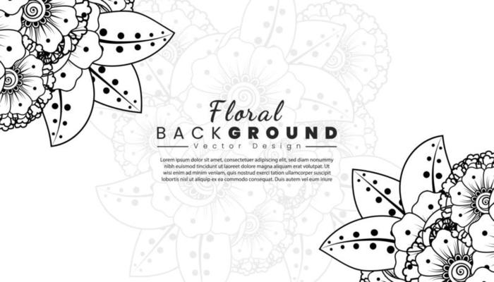 Background with mehndi flowers. Black lines on white background. Banner or card template