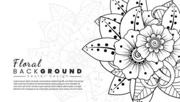 Background with mehndi flowers. Black lines on white background. Banner or card template vector