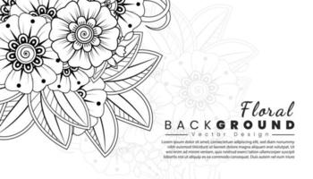 Background with mehndi flowers. Black lines on white background. Banner or card template vector