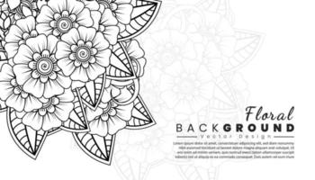 Background with mehndi flowers. Black lines on white background. Banner or card template vector