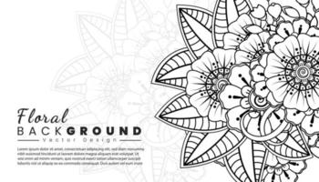 Background with mehndi flowers. Black lines on white background. Banner or card template vector