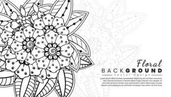 Background with mehndi flowers. Black lines on white background. Banner or card template vector