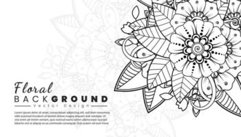 Background with mehndi flowers. Black lines on white background. Banner or card template vector