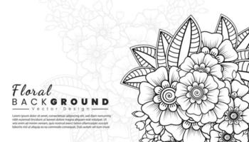 Background with mehndi flowers. Black lines on white background. Banner or card template vector