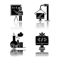 Industry types drop shadow black glyph icons set vector