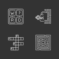 Puzzles and riddles chalk icons set vector