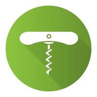 Wine corkscrew with spiral green flat design long shadow glyph icon vector