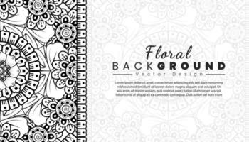 fondo con flores mehndi. líneas negras sobre fondo blanco. banner o plantilla de tarjeta vector