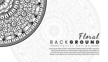 fondo con flores mehndi. líneas negras sobre fondo blanco. banner o plantilla de tarjeta vector