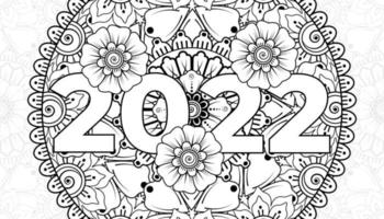 feliz año nuevo 2022 banner o plantilla de tarjeta con flor mehndi vector