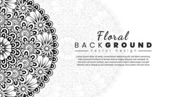 fondo con flores mehndi. líneas negras sobre fondo blanco. banner o plantilla de tarjeta vector