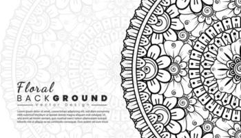 fondo con flores mehndi. líneas negras sobre fondo blanco. banner o plantilla de tarjeta vector