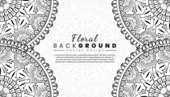 Background with mehndi flowers. Black lines on white background. Banner or card template vector