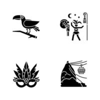 Brazilian carnival black glyph icons set on white space vector