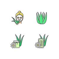 Conjunto de iconos de color verde de aloe vera vector