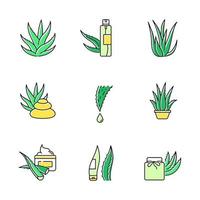 Aloe vera green color icons set vector