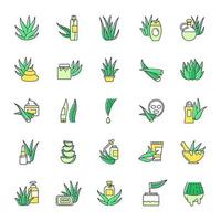 Aloe vera green color icons set vector