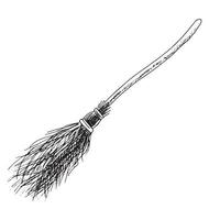 Vintage illustration for Halloween. A hand-drawn sketch of a witch's broom. Vector illustration.