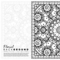 fondo con flores mehndi. líneas negras sobre fondo blanco. banner o plantilla de tarjeta vector