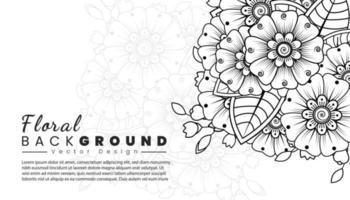 Background with mehndi flowers. Black lines on white background. Banner or card template vector