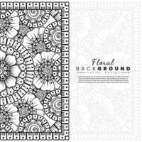 Background with mehndi flowers. Black lines on white background. Banner or card template vector