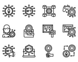 nft, icono de esquema de token no fungible y símbolo para sitio web, aplicación vector