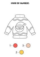 Color cute cartoon Christmas sweater by numbers. Worksheet for kids.