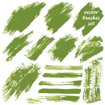 Collection of paint, ink brush strokes, brushes, blots