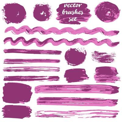 Collection of paint, ink brush strokes, brushes, blots