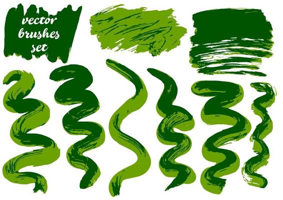 Collection of paint, ink brush strokes, brushes, blots