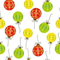 Seamless pattern with multicoloured Christmas tree toys balls, New Year ornament on white background. Vector illustration