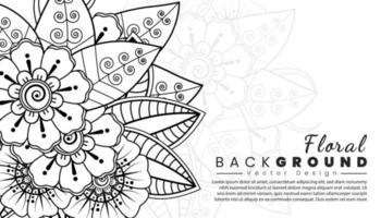 Background with mehndi flowers. Black lines on white background. Banner or card template vector