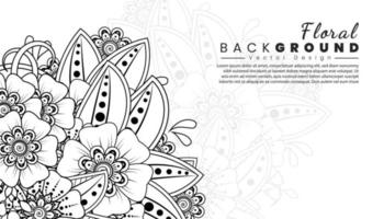 Background with mehndi flowers. Black lines on white background. Banner or card template vector