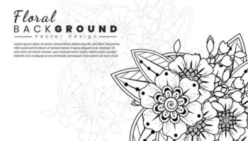 fondo con flores mehndi. líneas negras sobre fondo blanco. banner o plantilla de tarjeta vector