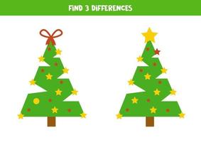 Find 3 differences between two cute Christmas trees. vector