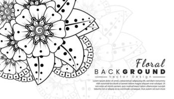 Background with mehndi flowers. Black lines on white background. Banner or card template vector