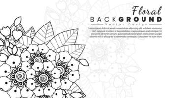 Background with mehndi flowers. Black lines on white background. Banner or card template vector