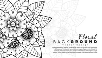 Background with mehndi flowers. Black lines on white background. Banner or card template vector