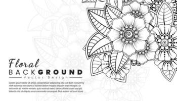 Background with mehndi flowers. Black lines on white background. Banner or card template vector