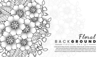 Background with mehndi flowers. Black lines on white background. Banner or card template vector