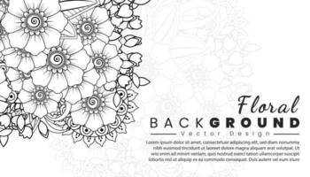 Background with mehndi flowers. Black lines on white background. Banner or card template vector