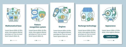 Technology in robotics onboarding mobile app page screen with linear concepts vector
