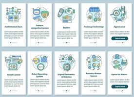 Robotics courses onboarding mobile app page screen with linear concepts set vector