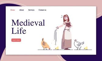 Medieval life landing page vector template