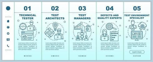 Software testing roles onboarding mobile web pages vector template