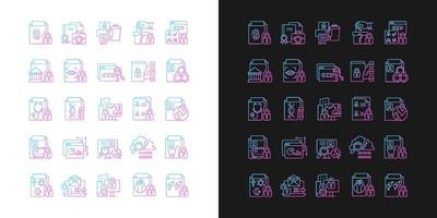 Sensitive information types gradient icons set for dark and light mode vector