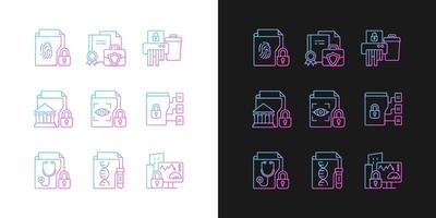 Confidential information types gradient icons set for dark and light mode vector