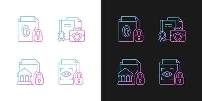 Personal sensitive data gradient icons set for dark and light mode vector