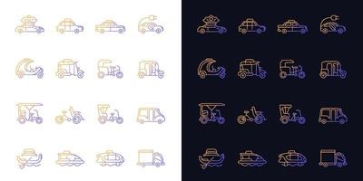 Taxi types gradient icons set for dark and light mode vector