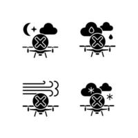 Safe drone operation black glyph manual label icons set on white space vector